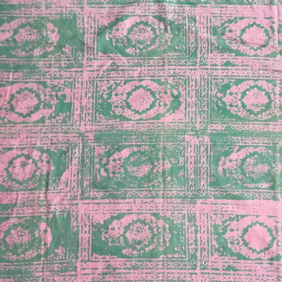 Vtg Douglas Ram Samuj Pink & Green Abstract Hand Printed Textile Yardage Fabric - Picture 2 of 14